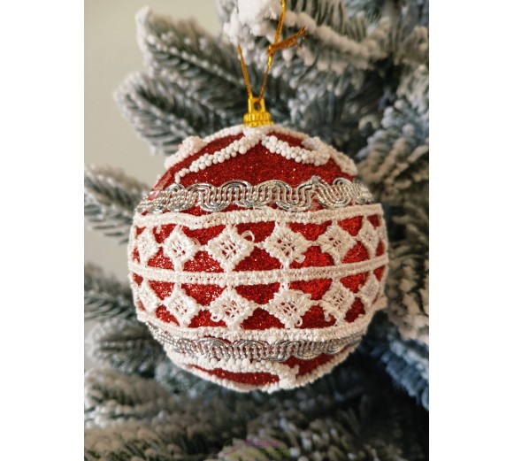 Новорічні кулі червоні з ажурним візерунком Ø80мм, ціна за набір 3 шт (SH257)